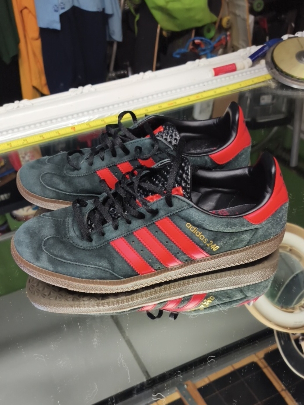 Men's 10.5 Adidas AS 240 "Black Scarlet"  exclusive black suede Red Stripe. Rare